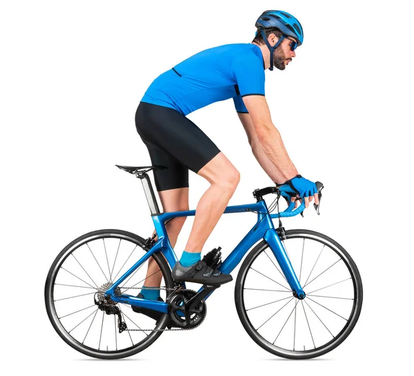 Professional bicycle road racing cyclist racer  in blue sports j — Stock Photo, Image