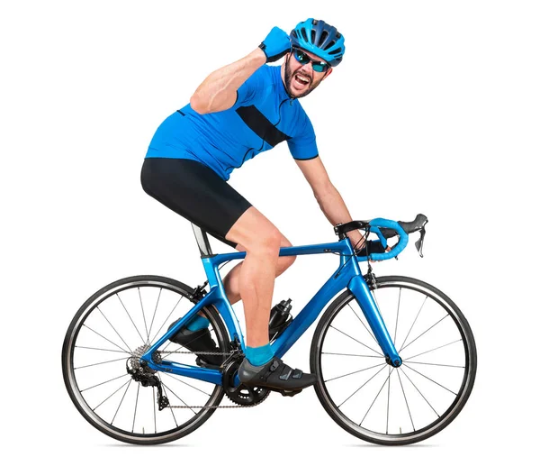 Professional bicycle road racing cyclist racer in blue sports je — Stock Photo, Image