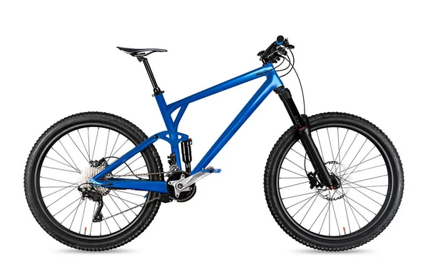 Enduro blu carbonio all mountain bike con sopsensione completa e 65 — Foto Stock