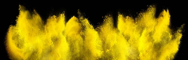 Желтый Холи Краски Взрыв Порошок Изолированы Темном Черном Фоне Прекрасная — стоковое фото