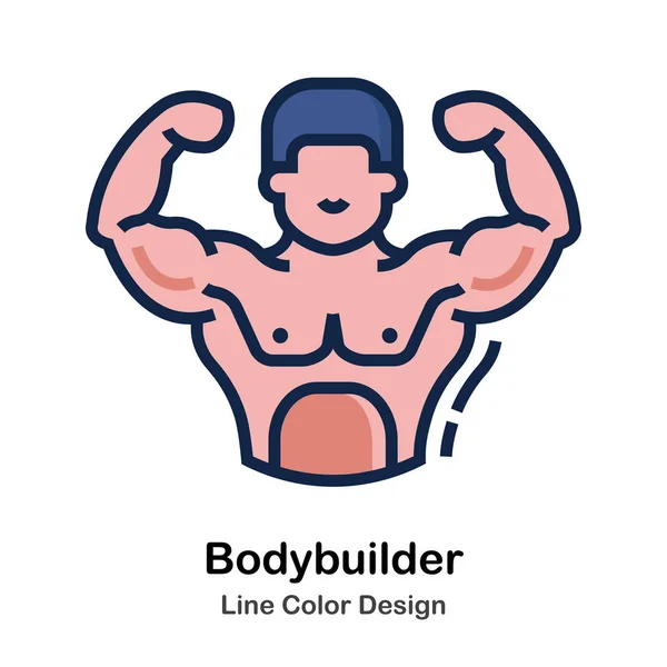 Muscular bodybuilder Line Color — Stock Vector