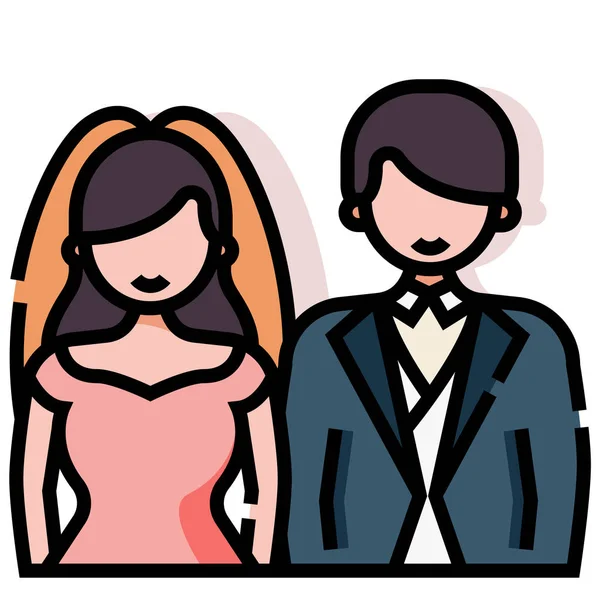 Couple de mariage LineColor illustration — Image vectorielle