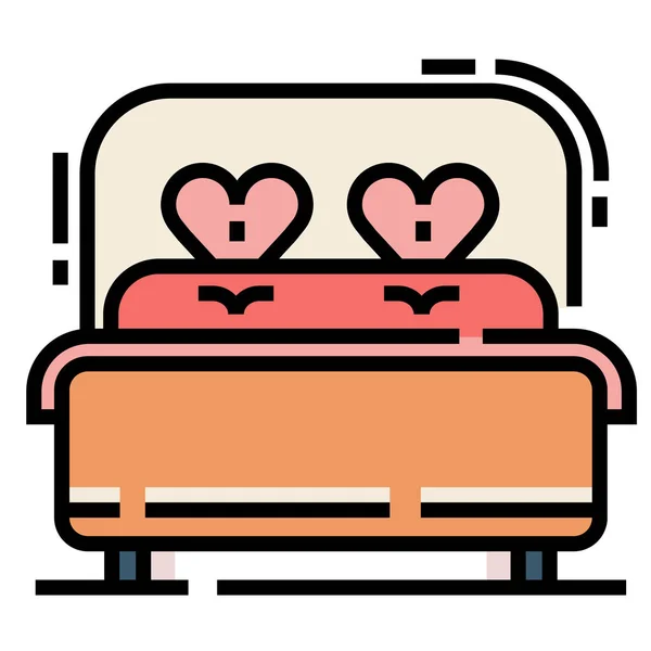 Ilustrasi warna LineColor tempat tidur ganda - Stok Vektor