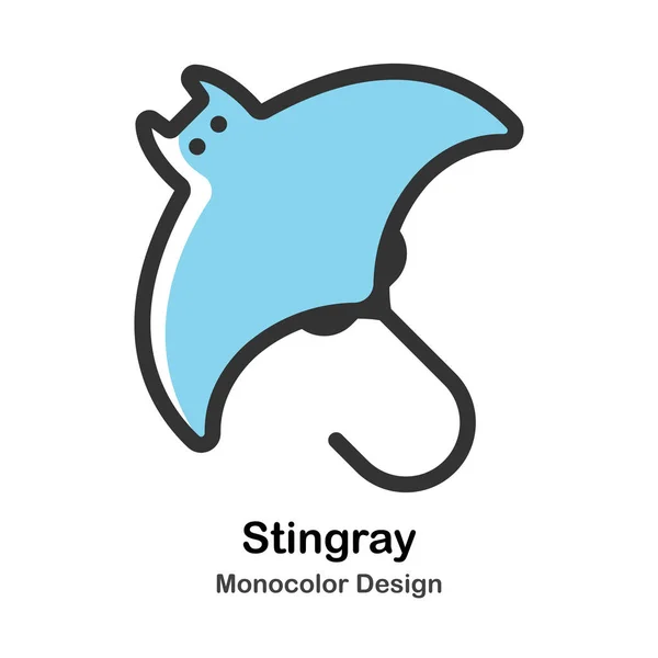 Ilustrasi Monokolor Stingray - Stok Vektor