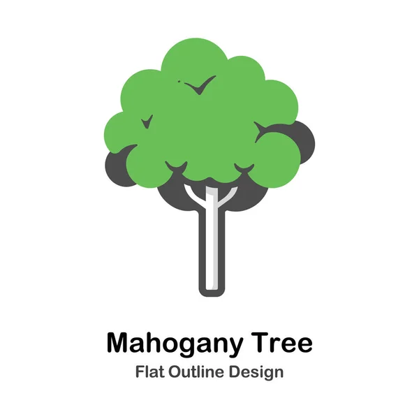 Pohon Mahogany Ilustrasi datar Outline - Stok Vektor