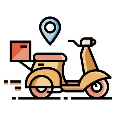 Küçük motosiklet ile kutusu ve iğne ucu vektör çizim çizgi renk tasarımı