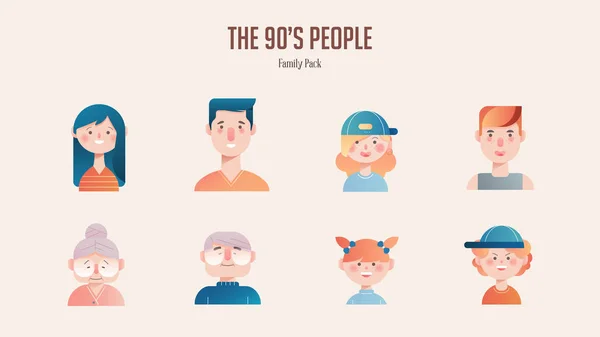 Familie Avatar Pack in Gradient Illustration — Stockvektor