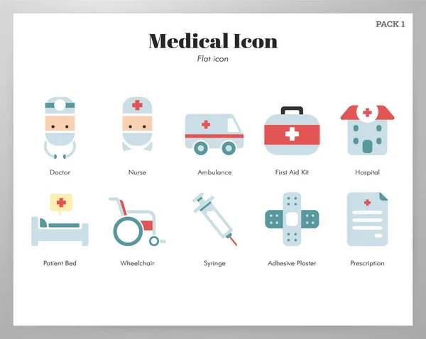Icone mediche confezione piatta — Vettoriale Stock