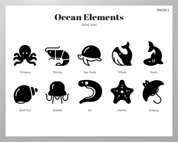 Ocean elements Solid pack — Stock Vector