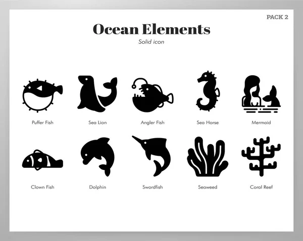 Elementos del océano Paquete sólido — Vector de stock