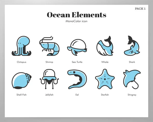 Ocean elements MonoColor pack — Stock Vector