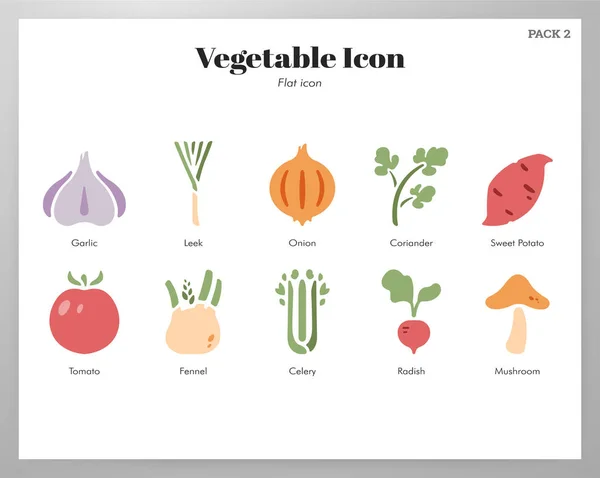 Ikon sayuran kemasan rata - Stok Vektor