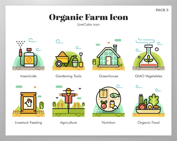 Ícones de fazenda orgânica LineColor pacote — Vetor de Stock