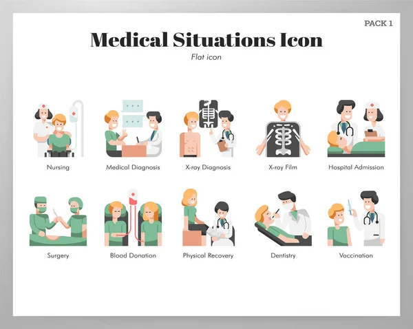 Situaciones médicas iconos paquete plano — Vector de stock