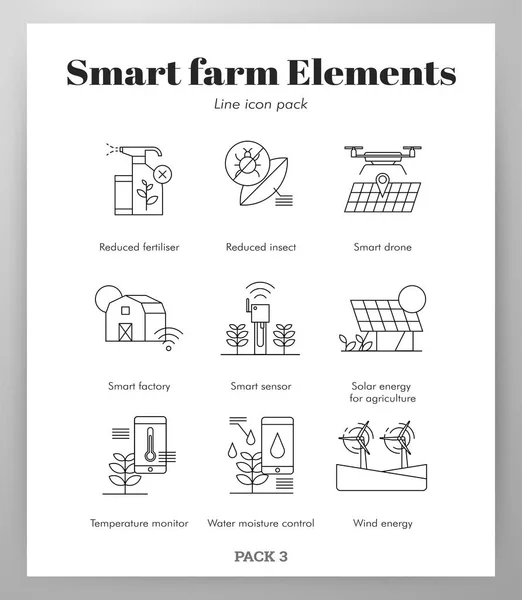 Intelligens mezőgazdasági elemek Vonalcsomag — Stock Vector