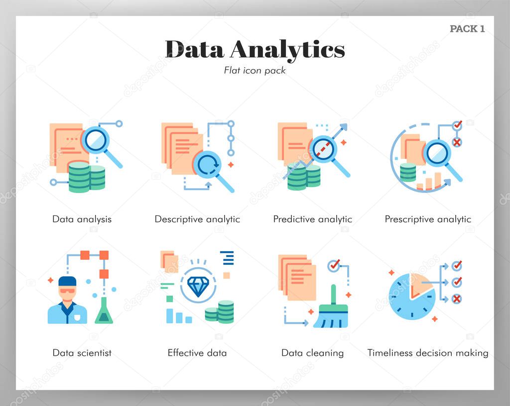 Data analytics icons flat pack