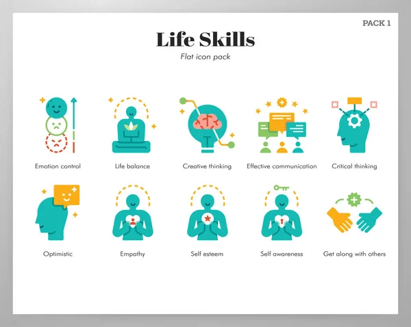 Life skills icons flat pack — Stock Vector