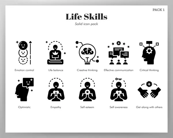 Life skills icons Solid pack — Stock Vector