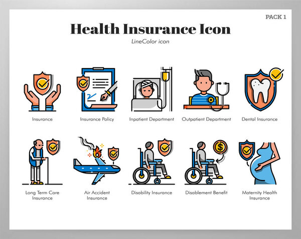 Иконки медицинского страхования LineColor pack
