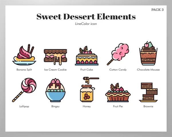 Zoete dessert elementen LineColor Pack — Stockvector