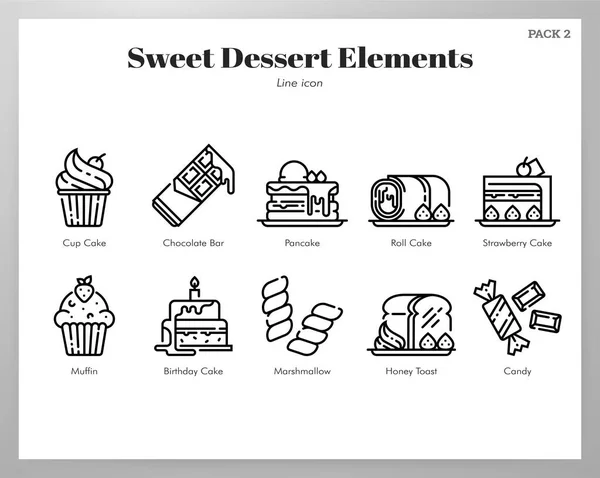 Elementos doces da sobremesa Line pack — Vetor de Stock