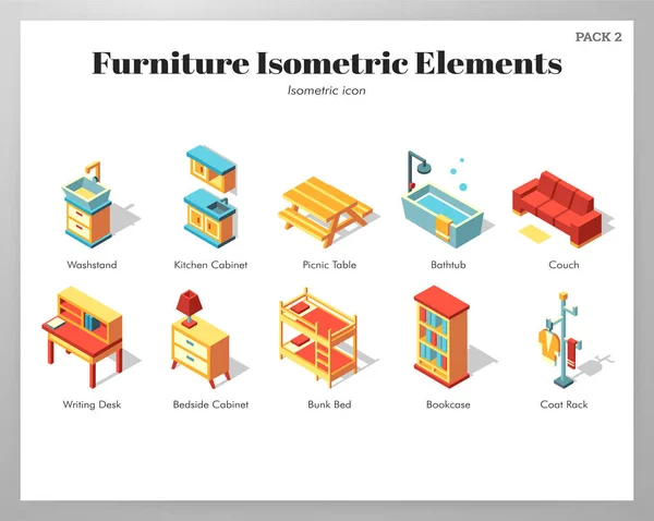 Elementy meblowe pakiet izometryczny — Wektor stockowy