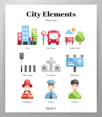 Şehir elemanları düz paketi