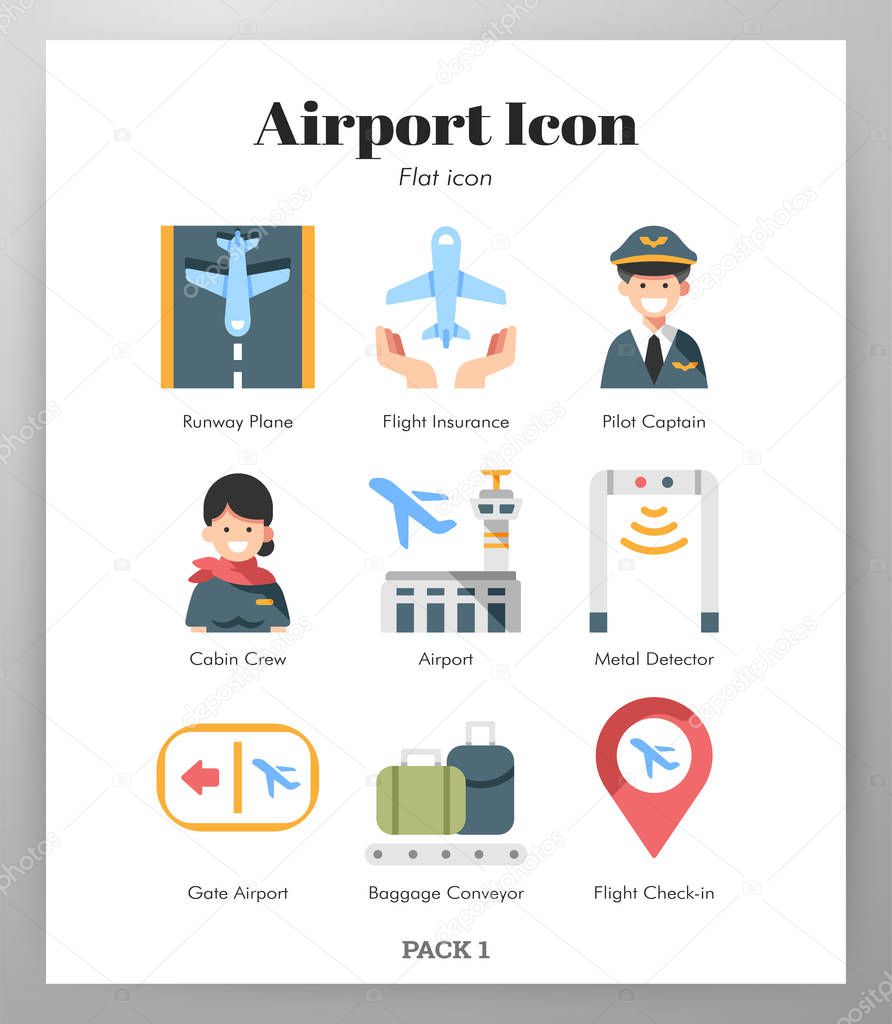 Airport icons flat pack