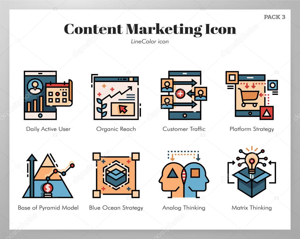 Content marketing icons LineColor pack