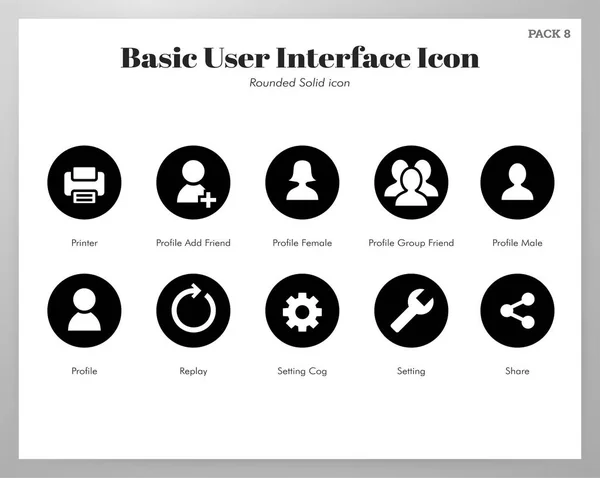 Icone UI di base arrotondate confezione solida — Vettoriale Stock