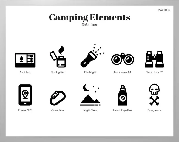 Camping elements Solid pack — Stock Vector