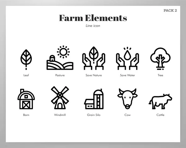 Farm elements Paquete de línea — Vector de stock