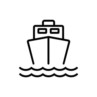 Kargo gemisinin modern siyah beyaz simgesinin vektör çizimi