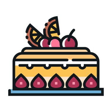 Beyaz arkaplanda izole edilmiş düz bir pasta simgesi. kek sembolü illüstrasyonu