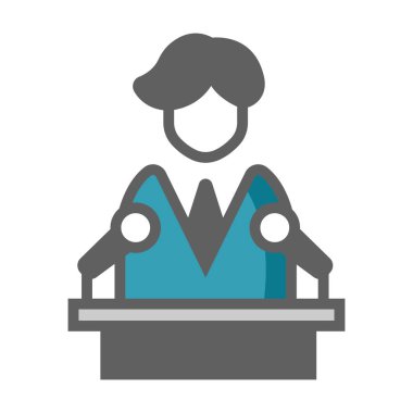 Konferans simgesi çizimi sırasında mikrofonlu kişi 