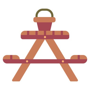 ahşap masa ve banklar ağ simgesi, vektör illüstrasyonu   