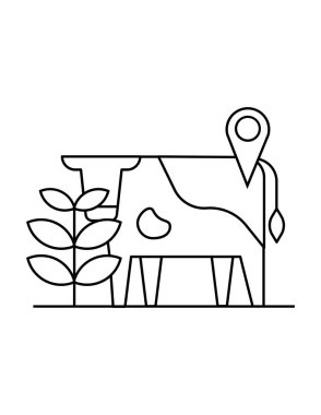 inek, yön bulucu ve bitki yapraklı web simgesi, vektör illüstrasyonu    