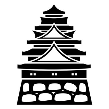 Japon tapınağı simgesi siyah renkte beyaz arka planda izole edilmiş. Japonya ülke sembolü vektör illüstrasyonu.