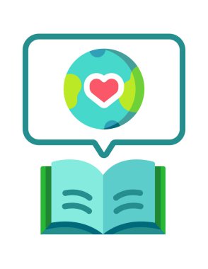 Kalp ve aşk ikonu vektör illüstrasyonlu kitabı aç