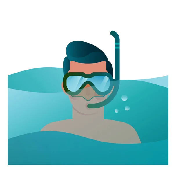 Man Met Masker Snorkel Achtergrond Van Zee — Stockvector