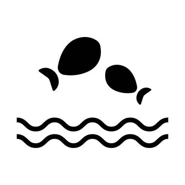 Bir balığın izole edilmiş siyah beyaz siluetinin vektör çizimi