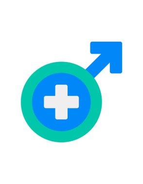 Düz dizaynlı erkek işareti olan tıbbi simge beyaz arkaplanda izole edildi.