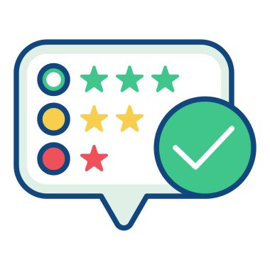  Yıldızlı konuşma balonu ve derecelendirme web simgesi, vektör illüstrasyonu   