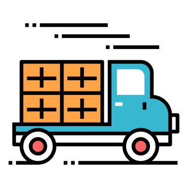 Lojistik dağıtım kamyonunun vektör illüstrasyon simgesi