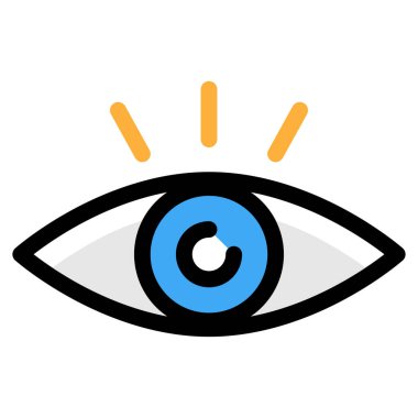 Göz vektör simgesi. biçim iki renkli düz sembol, mavi ve gri renkler, yuvarlak açılar, beyaz arkaplan