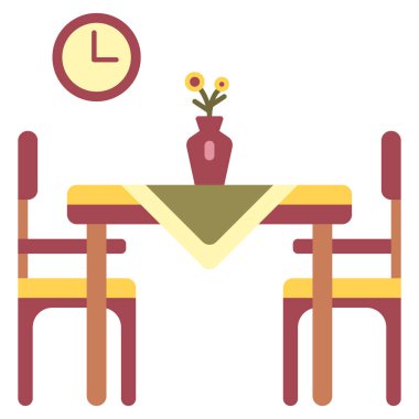 Sandalye ve çiçekli bir masanın vektör çizimi