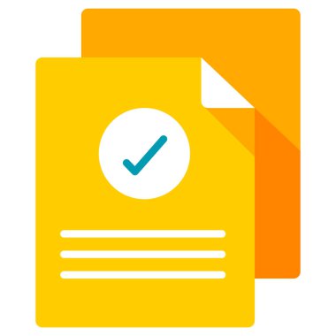 Sözleşme ikonu. Vektör biçimi iki renkli düz sembol, turuncu ve gri renkler, yuvarlak açılar, beyaz arkaplan