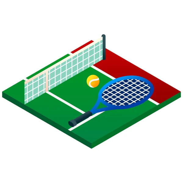 Pista Tenis Con Bola Raqueta Vector Ilustración — Archivo Imágenes Vectoriales