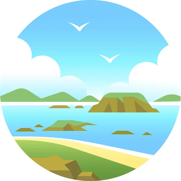 Векторна Ілюстрація Літнього Пейзажу Морем Горами — стоковий вектор