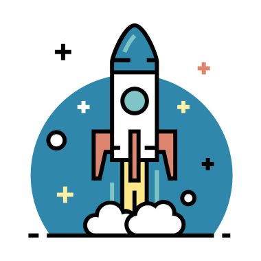 Roket simgesinin düz tasarım vektörü çizimi